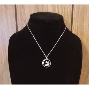 Annaleece Silver Swarski Crystal Rhinestone Swirl Pendant 16-18" Chain Necklace